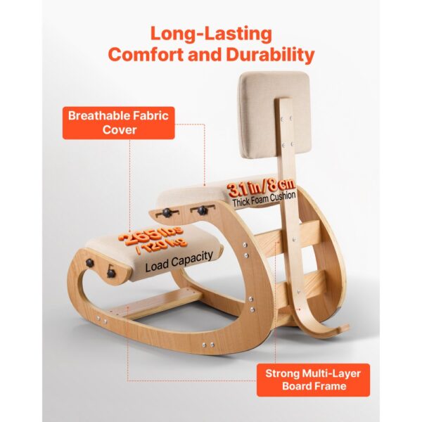 VEVOR Ergonomischer Kniestuhl mit Dicken, Integrierten Schaumstoffpolstern & Holzrahmen & Rückenlehne, Büro – Bild 5