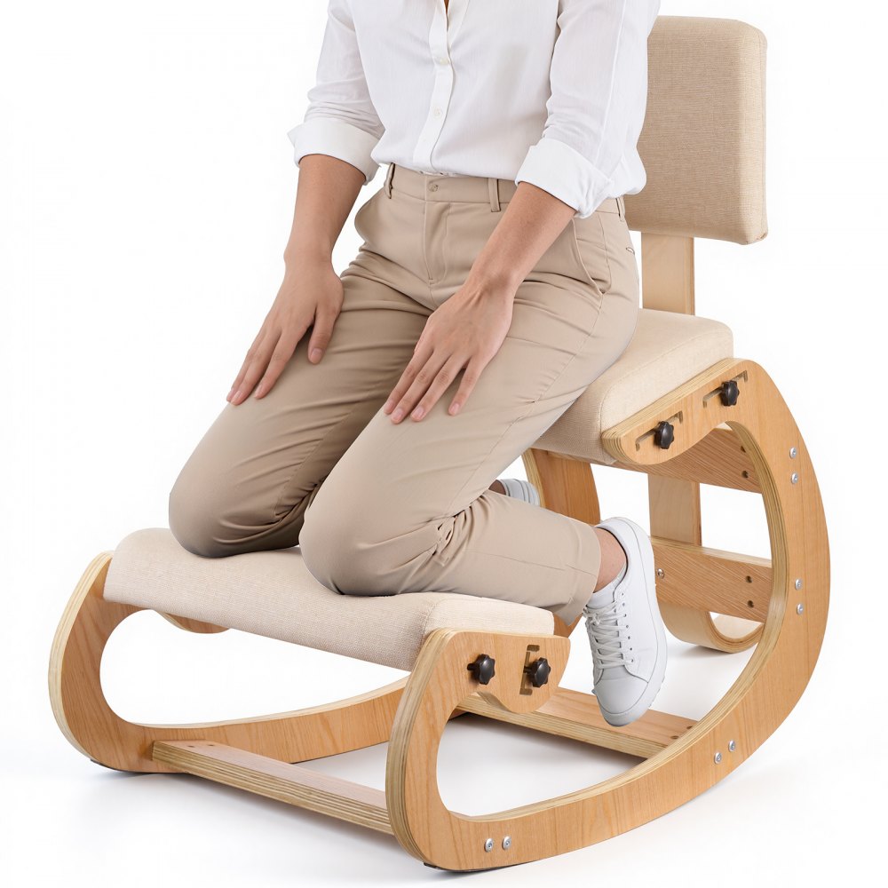 VEVOR Ergonomischer Kniestuhl mit Dicken, Integrierten Schaumstoffpolstern & Holzrahmen & Rückenlehne, Büro