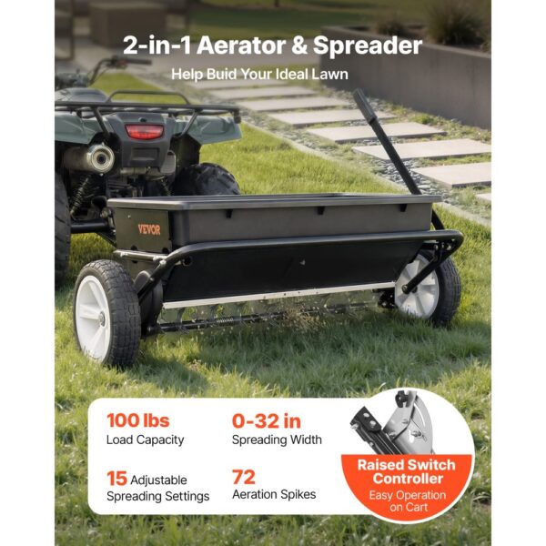VEVOR Anhänger Rasenlüfter 81 cm Streubreite, Streuwagen mit Universalkupplung, Vertikutierer für ATVs & UTVs – Bild 2
