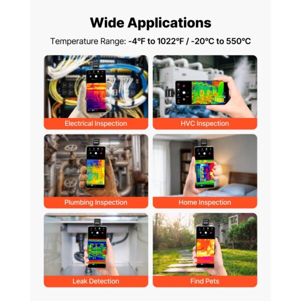 VEVOR Wärmebildkamera für Android, 25Hz Infrarotkamera mit 15 Farbpaletten für -20°C-550°C Inspektion – Bild 3