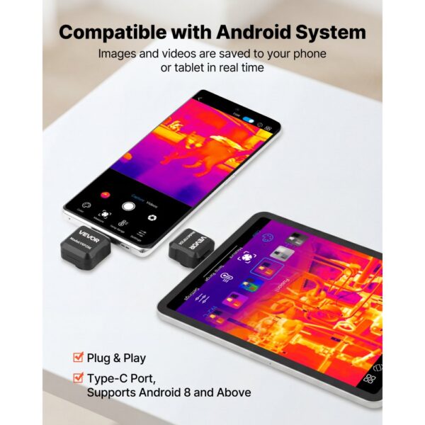 VEVOR Wärmebildkamera für Android, 25Hz Infrarotkamera mit 15 Farbpaletten für -20°C-550°C Inspektion – Bild 4
