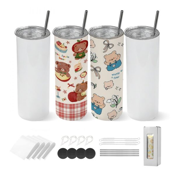 VEVOR Sublimationsbecher 4 Stk. (591 mL), Sublimationstumblers aus Edelstahl mit Deckeln & Strohhalm