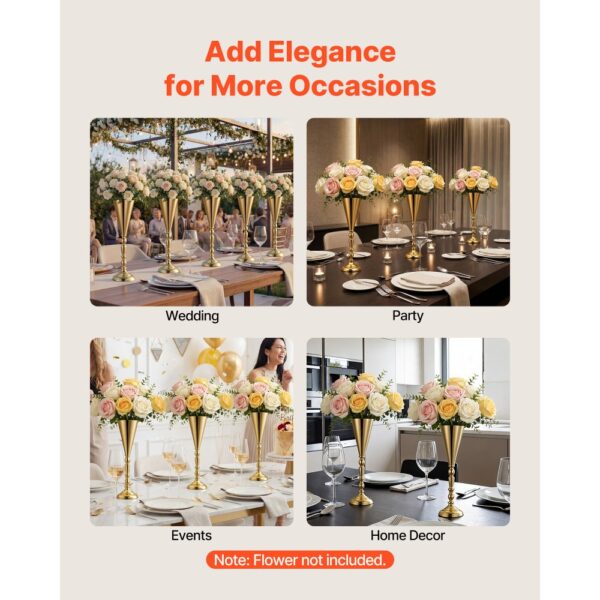 VEVOR 20 Stk. Hochzeitsvasen Tafelaufsatz Blumenvasen für Hochzeit 43 cm Hoch, Gold – Bild 5