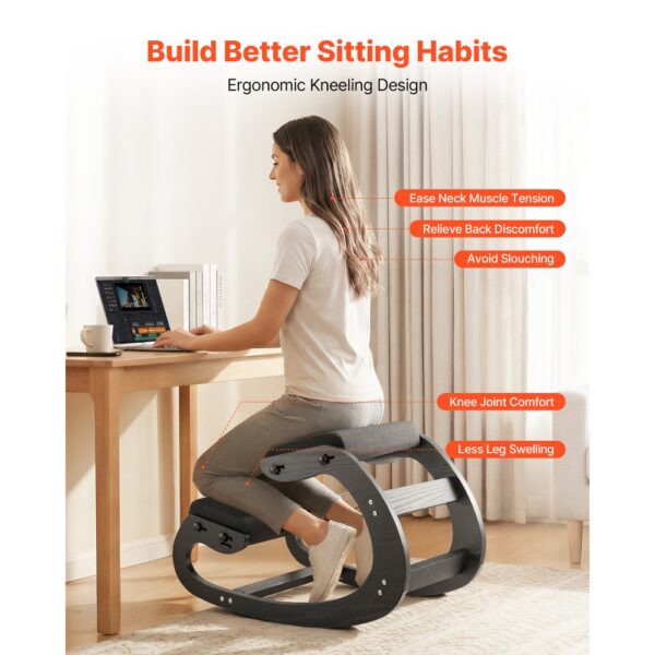VEVOR Ergonomischer Hocker mit Dicken, Integrierten Schaumstoffpolstern & Massivholzrahmen, Ideal für Zuhause – Bild 2