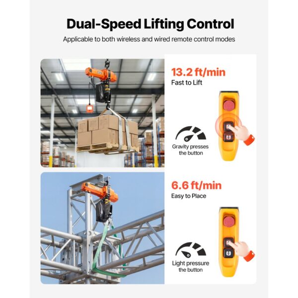 VEVOR Elektrischer Kettenzug 1000 kg, 3 m Hubhöhe, 2-in-1 Elektrokettenzug für Fabriken – Bild 3