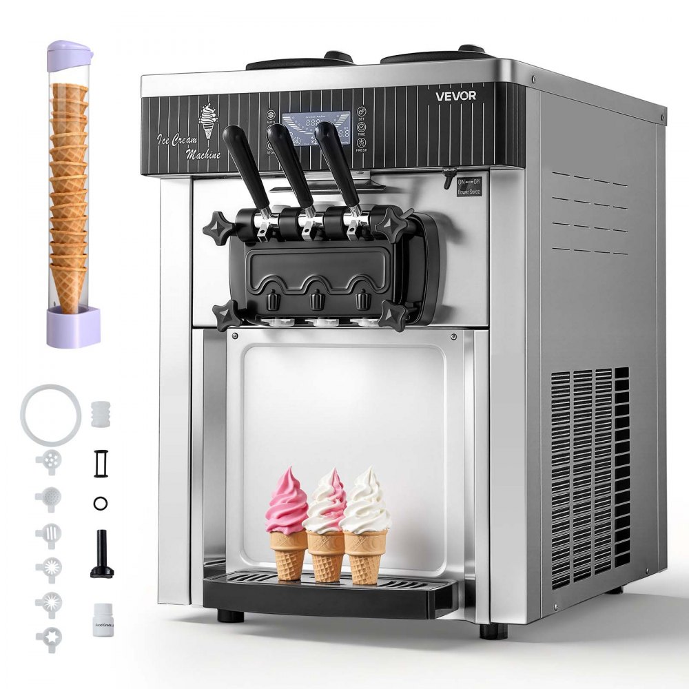 VEVOR Gewerbliche Eismaschine 20-28 L/h Leistung, Softeismaschine 2200 W mit 2 x Behältern (6 L), Vorkühlung