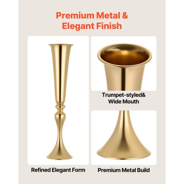 VEVOR 12 Stk. Hochzeitsvasen Tafelaufsatz Blumenvasen für Hochzeit 55 cm Hoch, Gold – Bild 4