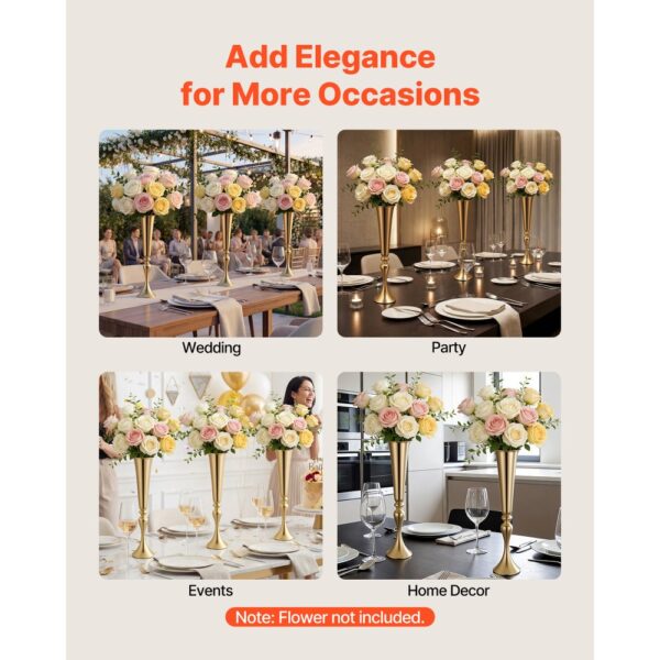 VEVOR 12 Stk. Hochzeitsvasen Tafelaufsatz Blumenvasen für Hochzeit 55 cm Hoch, Gold – Bild 5