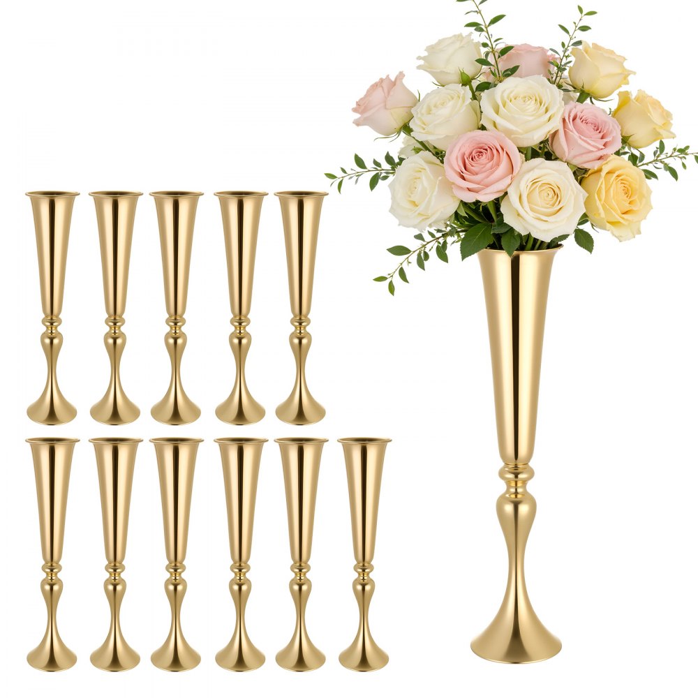 VEVOR 12 Stk. Hochzeitsvasen Tafelaufsatz Blumenvasen für Hochzeit 55 cm Hoch, Gold