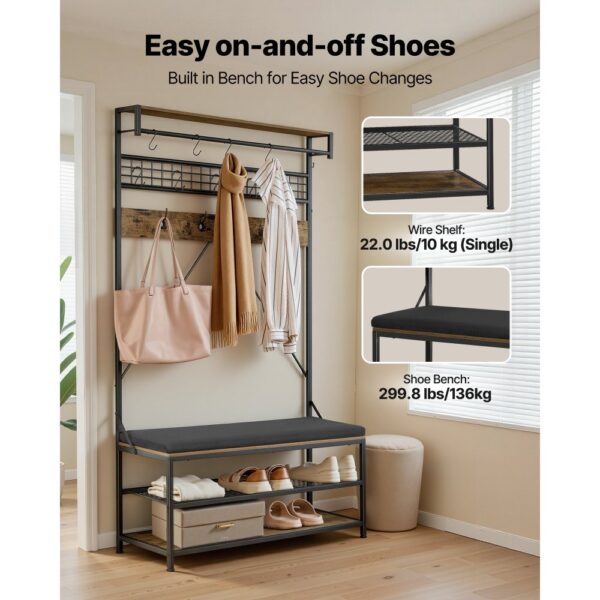 VEVOR Flurgarderobe 1015 x 400 x 1830 mm, Garderobenständer mit Schuhbank & Schuhablage (2 Ebenen) – Bild 4