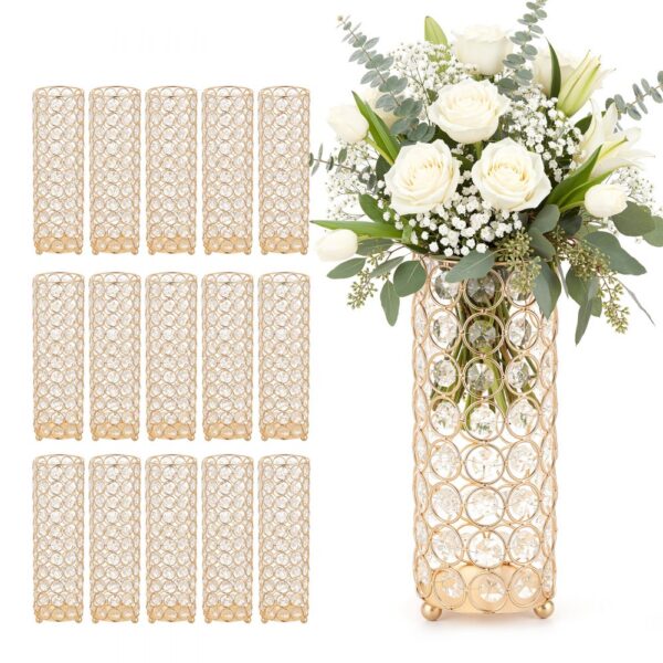 VEVOR 16 Stk. Hochzeitsvasen Tafelaufsatz Blumenvasen für Hochzeit 26 cm Hoch, Gold