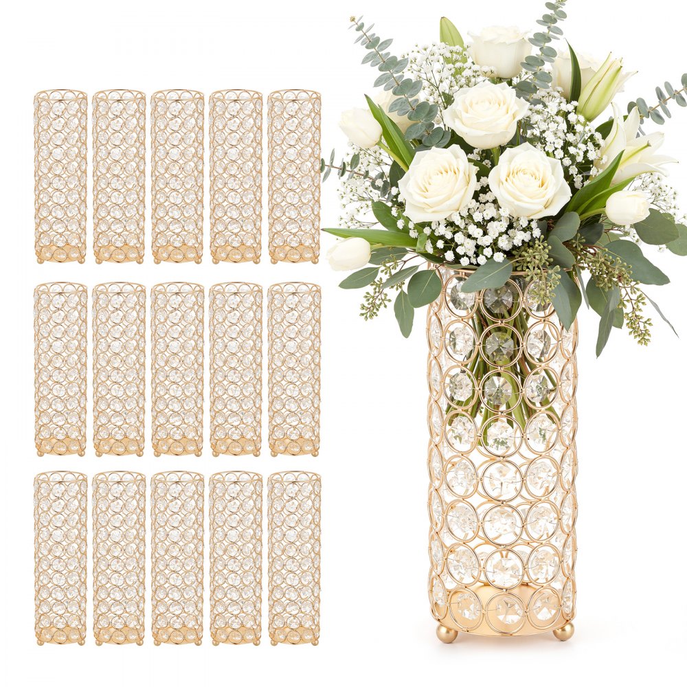 VEVOR 16 Stk. Hochzeitsvasen Tafelaufsatz Blumenvasen für Hochzeit 26 cm Hoch, Gold