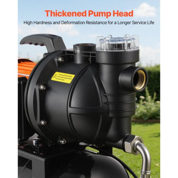 VEVOR Hauswasserwerk 735 W, 3785 L/h Jetpumpe mit 19 L Druckbehälter, 39 m Förderhöhe – Bild 5