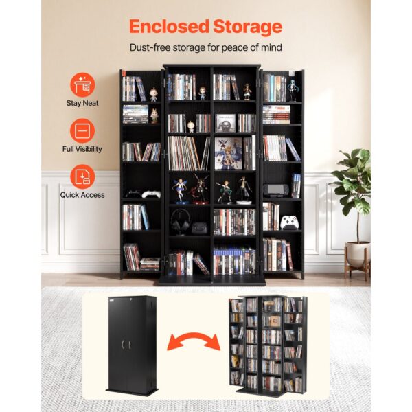 VEVOR DVD-Schrank mit 24 Fächern, Medienaufbewahrungsschrank Standschrank 610 x 368 x 1270 mm, Schwarz – Bild 2