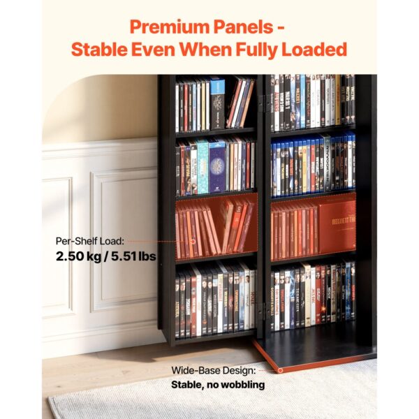 VEVOR DVD-Schrank mit 24 Fächern, Medienaufbewahrungsschrank Standschrank 610 x 368 x 1270 mm, Schwarz – Bild 3