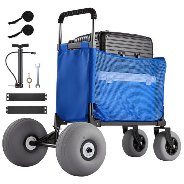 VEVOR Bollerwagen mit Ballonreifen (12 Zoll), Handwagen (75 kg Belastbar), Strandkarre Ideal für Camping