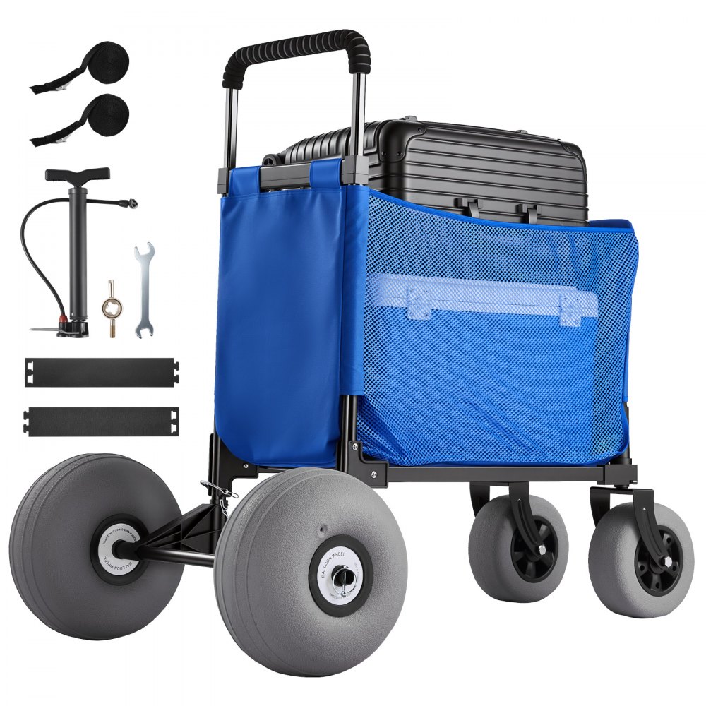 VEVOR Bollerwagen mit Ballonreifen (12 Zoll), Handwagen (75 kg Belastbar), Strandkarre Ideal für Camping