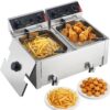 VEVOR Gewerbliche Elektrische 2-Becken-Fritteuse 14 L, 5000 W Edelstahl-Tischfritteuse mit Frittierkörben