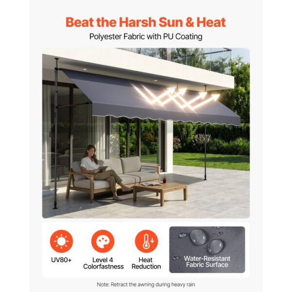VEVOR Klemmmarkise 400 cm, Höhenverstellbare Markise mit Handkurbel, Terrassenmarkise UPF 80+ Sonnenschutz – Bild 3