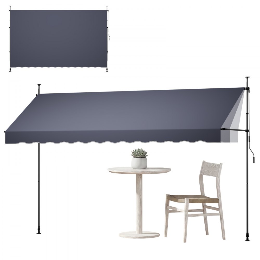 VEVOR Klemmmarkise 400 cm, Höhenverstellbare Markise mit Handkurbel, Terrassenmarkise UPF 80+ Sonnenschutz