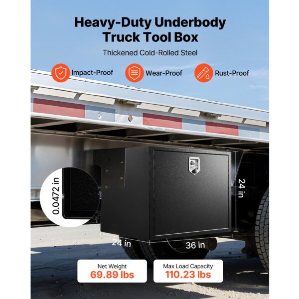 VEVOR Lkw Unterbaubox 914 x 609 x 609 mm Unterflur Staukasten Kaltgewalzter Stahl Wasserdichter Werkzeugkasten – Bild 2