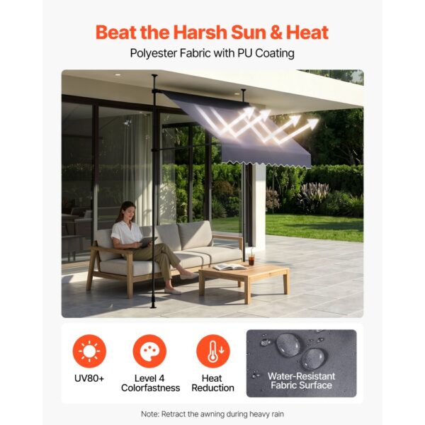VEVOR Klemmmarkise 150 cm, Höhenverstellbare Markise mit Handkurbel, Terrassenmarkise UPF 80+ Sonnenschutz – Bild 3 VEVOR Klemmmarkise 150 cm, Höhenverstellbare Markise mit Handkurbel, Terrassenmarkise UPF 80+ Sonnenschutz – Bild 3