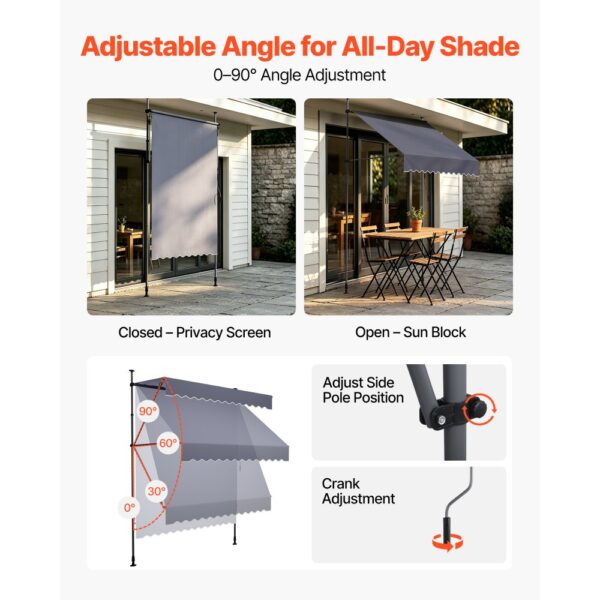 VEVOR Klemmmarkise 150 cm, Höhenverstellbare Markise mit Handkurbel, Terrassenmarkise UPF 80+ Sonnenschutz – Bild 5 VEVOR Klemmmarkise 150 cm, Höhenverstellbare Markise mit Handkurbel, Terrassenmarkise UPF 80+ Sonnenschutz – Bild 5