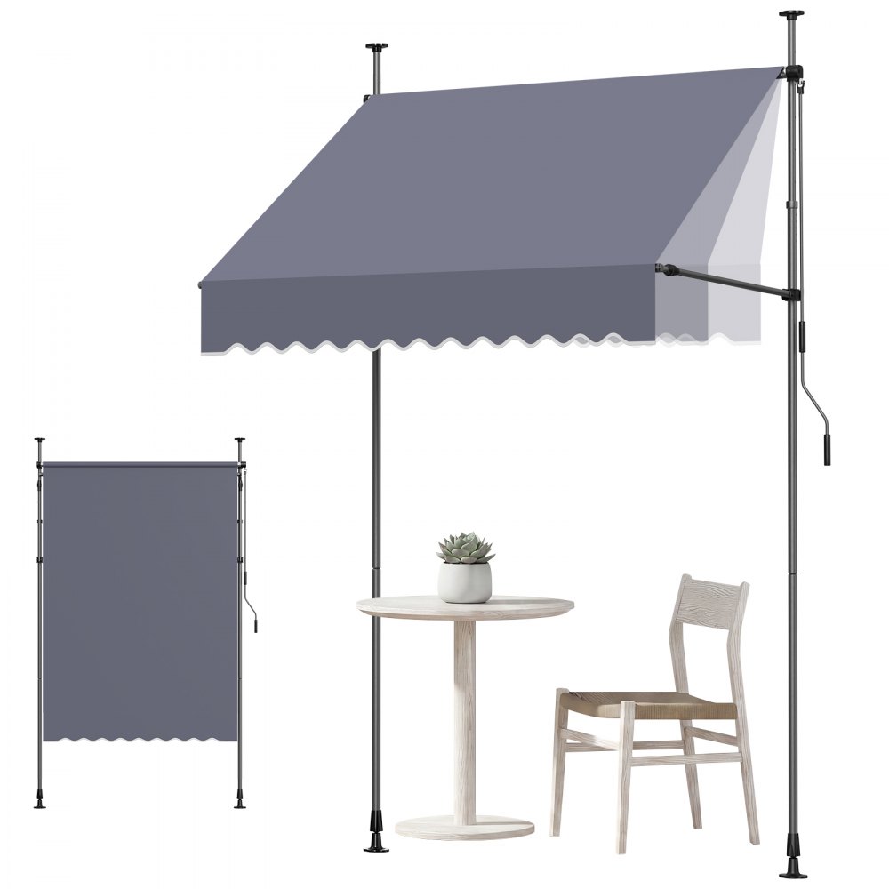 VEVOR Klemmmarkise 150 cm, Höhenverstellbare Markise mit Handkurbel, Terrassenmarkise UPF 80+ Sonnenschutz