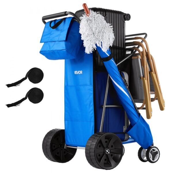 VEVOR Strandwagen mit Vollgummirädern (10 Zoll), Handwagen (75 kg Belastbar) für bis zu 4 Strandstühle