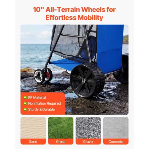 VEVOR Strandwagen mit Vollgummirädern (10 Zoll), Handwagen (75 kg Belastbar) für bis zu 4 Strandstühle – Bild 3