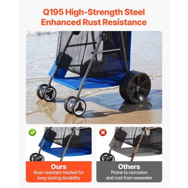 VEVOR Strandwagen mit Vollgummirädern (10 Zoll), Handwagen (75 kg Belastbar) für bis zu 4 Strandstühle – Bild 4