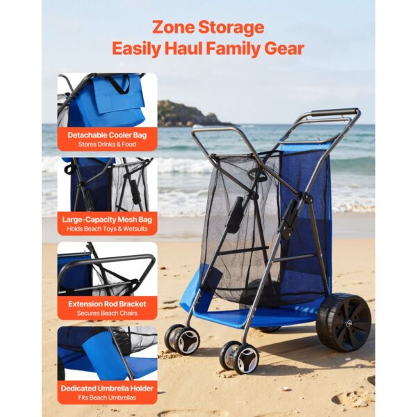 VEVOR Strandwagen mit Vollgummirädern (10 Zoll), Handwagen (75 kg Belastbar) für bis zu 4 Strandstühle – Bild 5