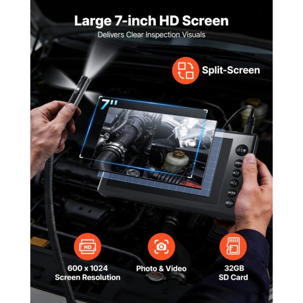 VEVOR Triple Lens Endoskopkamera mit 7 Zoll Bildschirm, Industrie Endoskop mit LED für Auto Rohre – Bild 4
