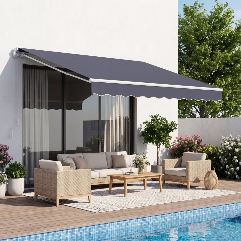 VEVOR Gelenkarmmarkise 3x2,5 m, Einziehbare Markise mit Handkurbel, Terrassenmarkise UPF 80+ Sonnenschutz