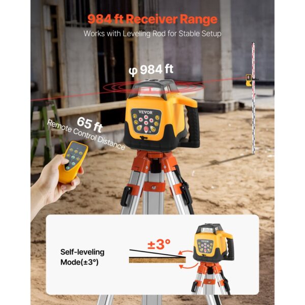 VEVOR Rotationslaser-Nivelliergerät-Set mit Stativ & Messlatte, 300 m Reichweite, 360° drehbar – Bild 3 VEVOR Rotationslaser-Nivelliergerät-Set mit Stativ & Messlatte, 300 m Reichweite, 360° drehbar – Bild 3