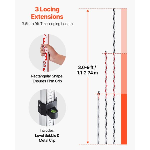 VEVOR Rotationslaser-Nivelliergerät-Set mit Stativ & Messlatte, 300 m Reichweite, 360° drehbar – Bild 4 VEVOR Rotationslaser-Nivelliergerät-Set mit Stativ & Messlatte, 300 m Reichweite, 360° drehbar – Bild 4