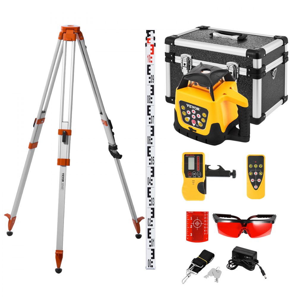 VEVOR Rotationslaser-Nivelliergerät-Set mit Stativ & Messlatte, 300 m Reichweite, 360° drehbar