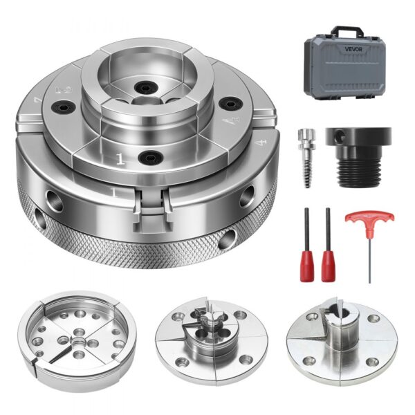 VEVOR 4 Zoll Drechselfutter Zentrierfutter (4 Backen) mit 1 Zoll x 8TPI Gewinde & Adapter