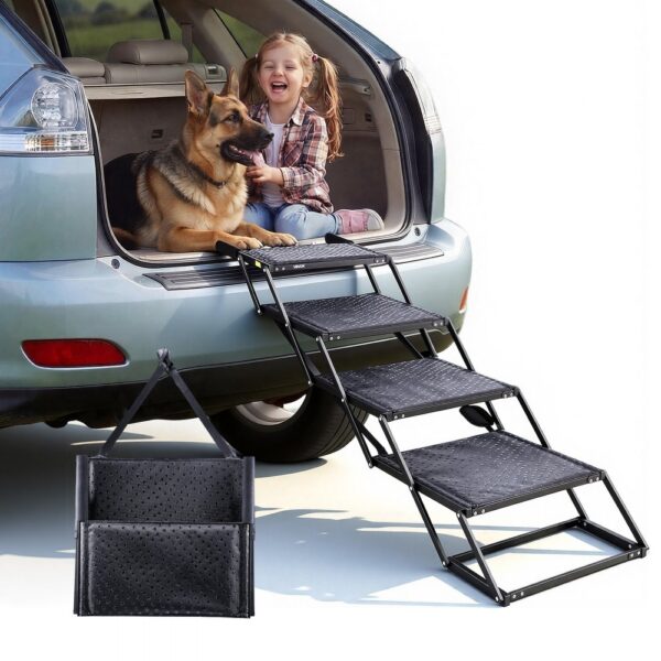 VEVOR Hundetreppe Auto Klappbar 4-Stufig, Tragbare Einstiegshilfe für Auto, Tragkraft bis 113 kg