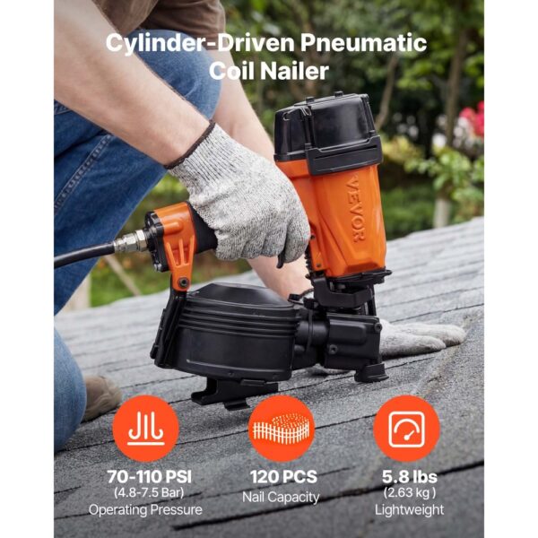 VEVOR Druckluft-Coilnagler CN45C, Nagelpistole mit Kontaktauslöser für Dachschalung – Bild 2