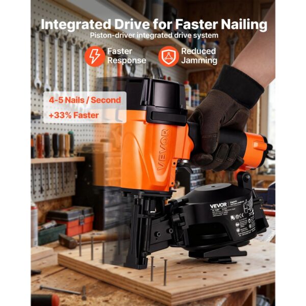 VEVOR Druckluft-Coilnagler CN45C, Nagelpistole mit Kontaktauslöser für Dachschalung – Bild 4