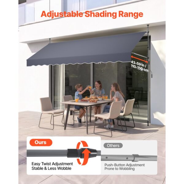 VEVOR Manuell einziehbare Markise, 350 cm (138 Zoll) lange, Terrasse und Balkon – Bild 4
