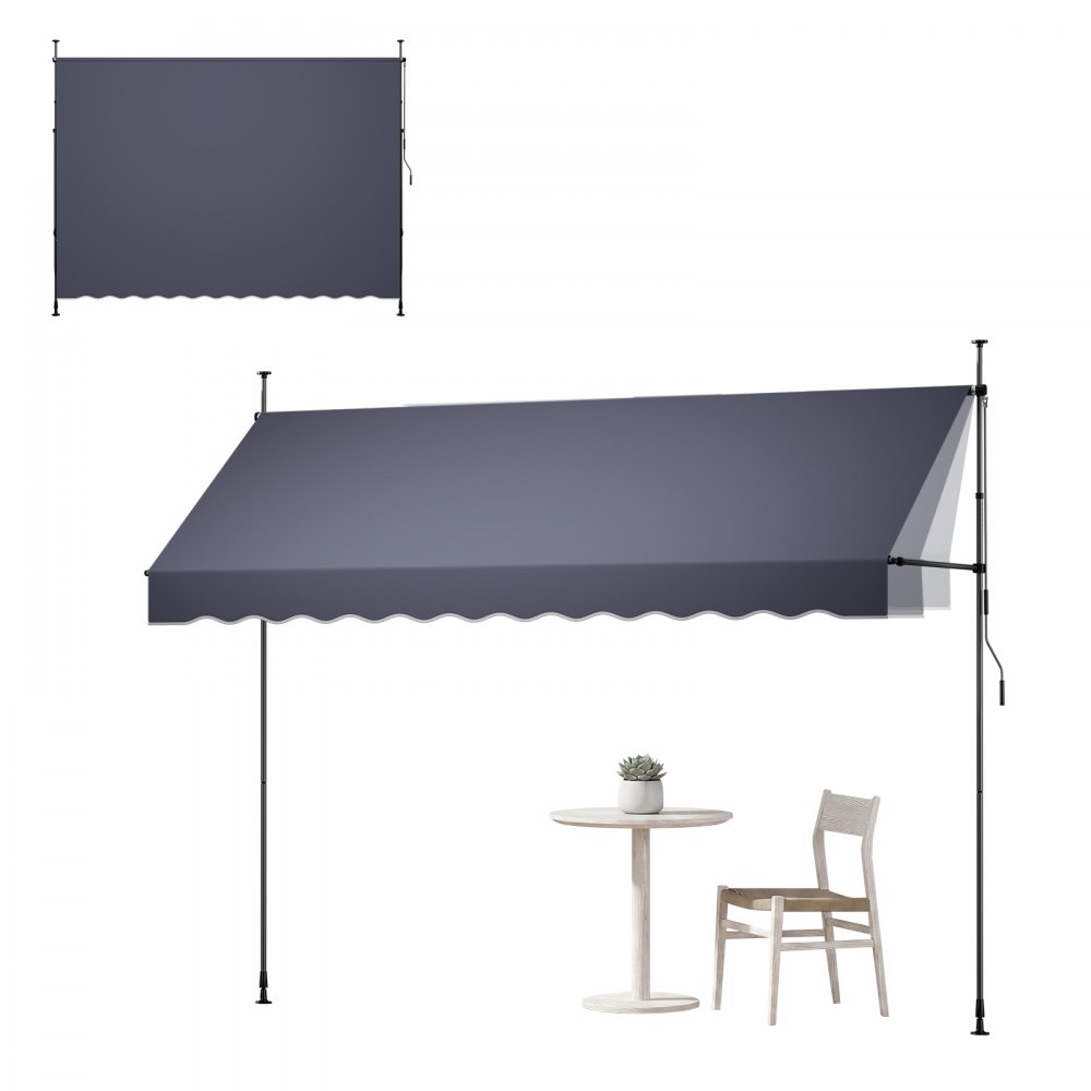 VEVOR Manuell einziehbare Markise, 350 cm (138 Zoll) lange, Terrasse und Balkon