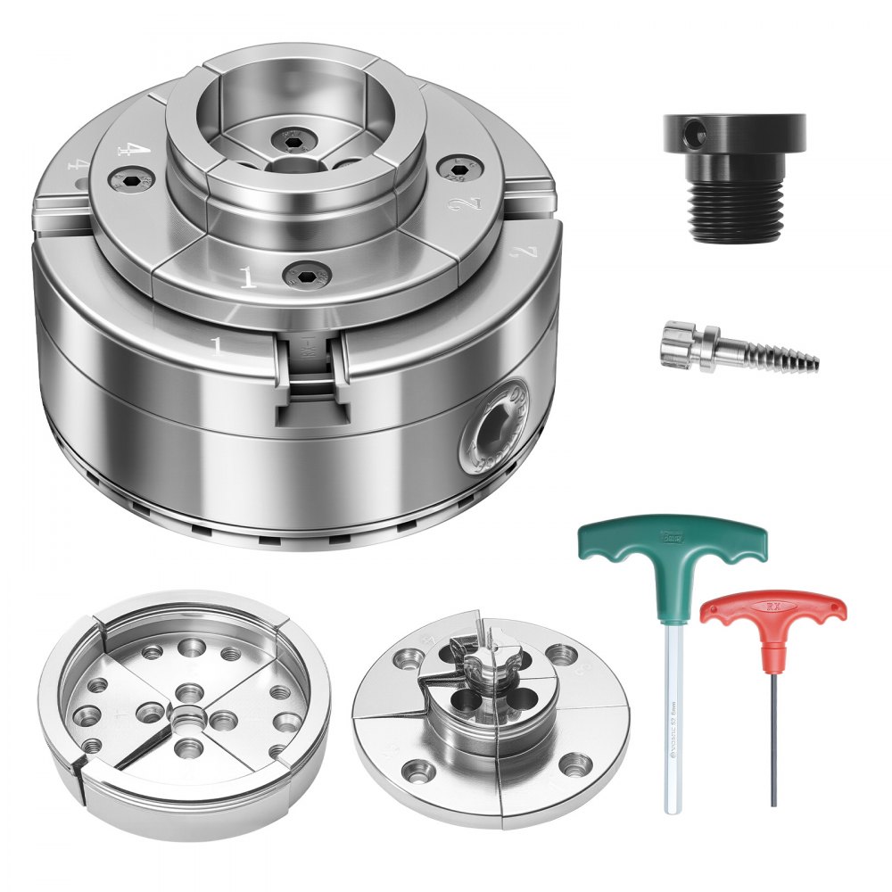 VEVOR Drechselfutter 4 Zoll, 4-Backen-Futter-Set Selbstzentrierend, 1 Zoll x 8 TPI-Gewinde