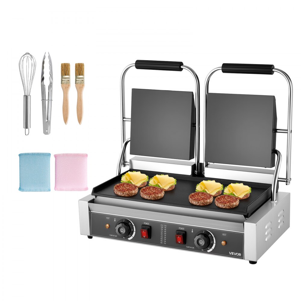 VEVOR kommerzieller Kontaktgrill 3600 W Elektrogrill Sandwichmaker (Doppelbackplatten) Panini Presse