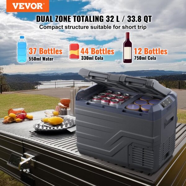 VEVOR Autokühlschrank, 12-Volt-A tragbarer 32-Liter-Gefrierschrank mit zwei Zonen, Camping – Bild 2