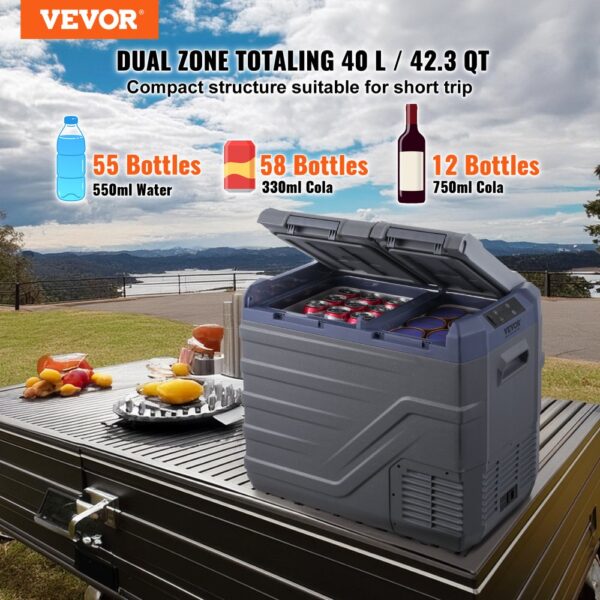 VEVOR Autokühlschrank, 12-Volt-Autokühlschrank, tragbarer 40-Liter-Gefrierschrank mit zwei Zonen – Bild 2