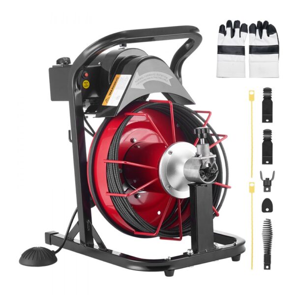 VEVOR Rohrreinigungsmaschine φ8 mm x 15 m, 4 Schneidmessern & pneumatischem Fußschalter, Rohrreinigungsgerät