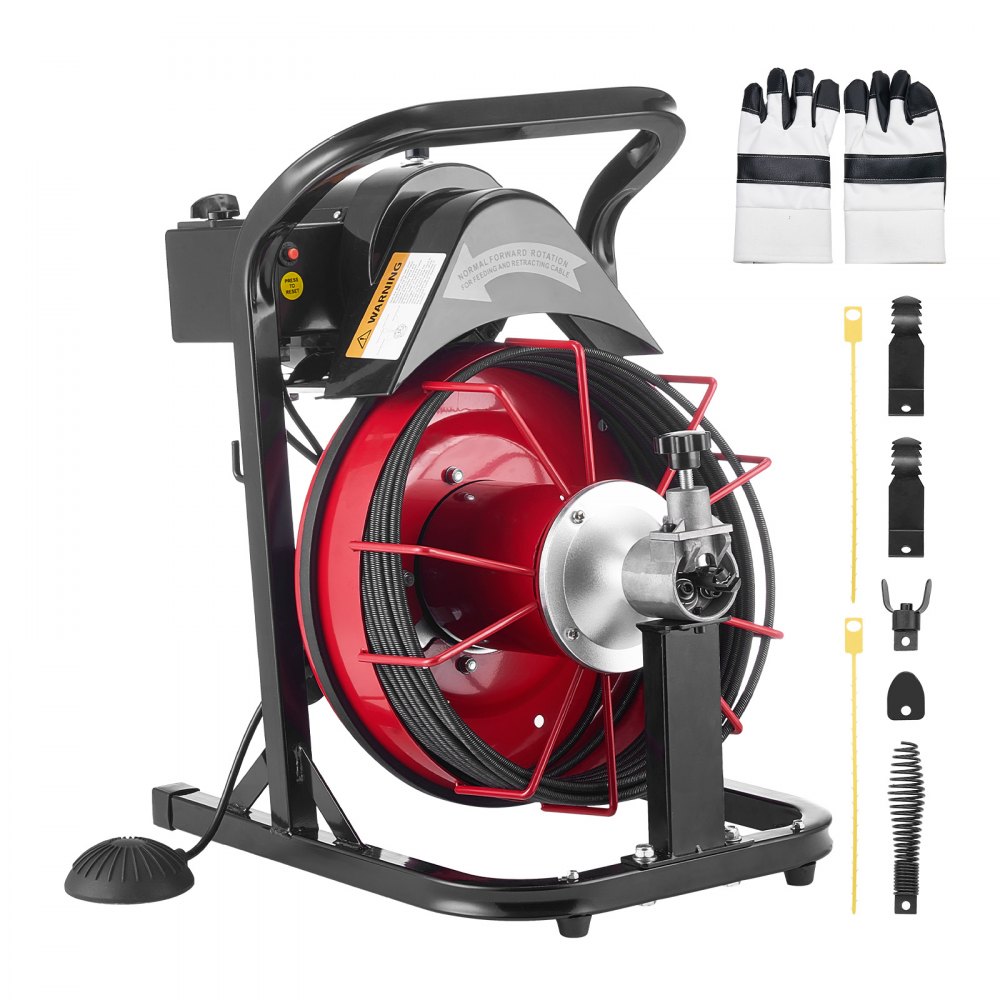 VEVOR Rohrreinigungsmaschine φ8 mm x 15 m, 4 Schneidmessern & pneumatischem Fußschalter, Rohrreinigungsgerät