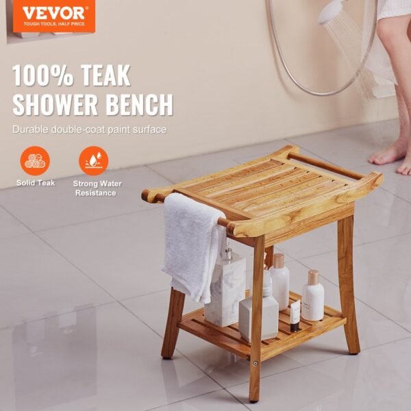 VEVOR Duschbank aus Teakholz, 56 x 36 x 47 cm, maximale Tragkraft 136 kg – Bild 2